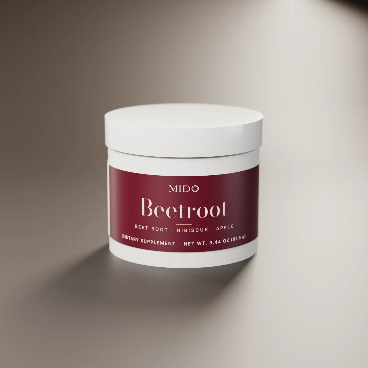 MIDO Beetroot, a white jar with an oxblood label